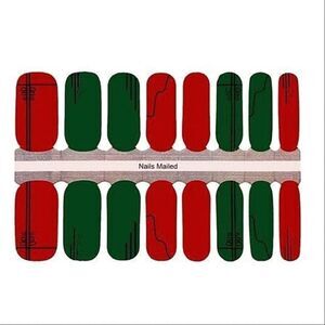 Holiday Nail Wraps Red Green 16 modern pattern. FREE WITH $25 PURCHASE
